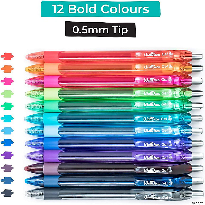 WallDeca (0.5mm), 12 Count, Gel Ink Pens, Assorted Rainbow Colors
