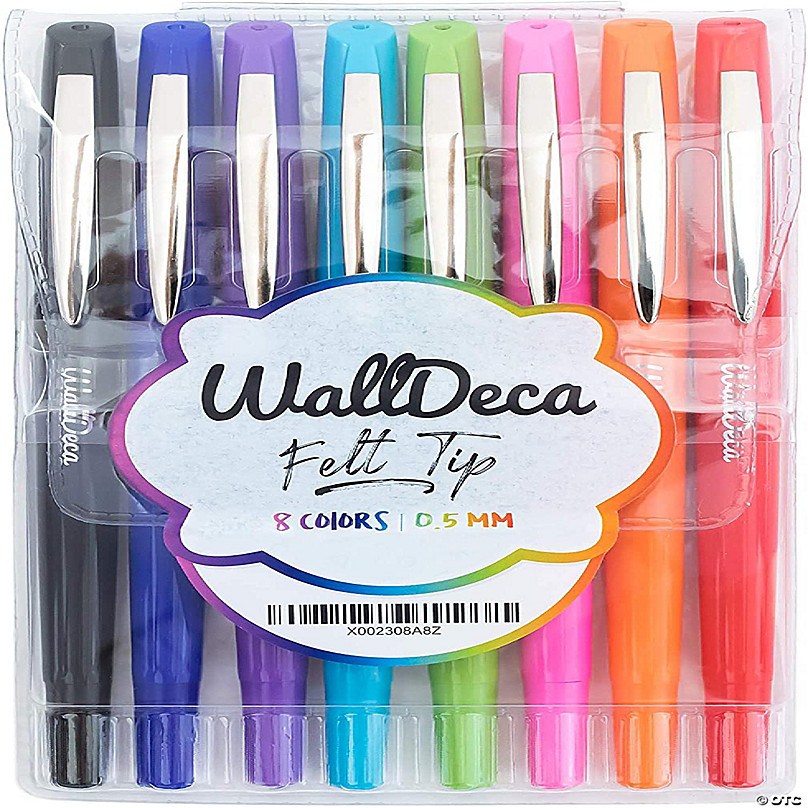 WallDeca Felt Tip Pens, Fine Point (0.5mm), Assorted Rainbow Colors, 8 Count | Made for Everyday Writing, Journals, Notes and Doodling (8 Pack)