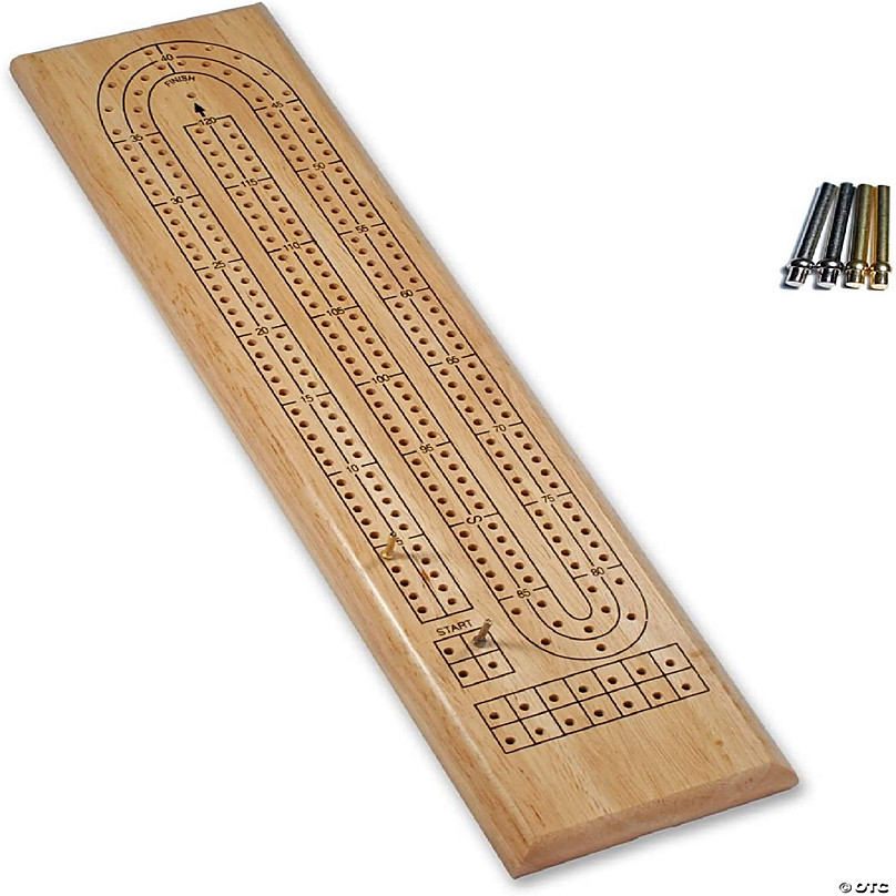 We Games Cabinet Cribbage Set, Solid Wood Continuous 3 Track Board, Pegs & Cards