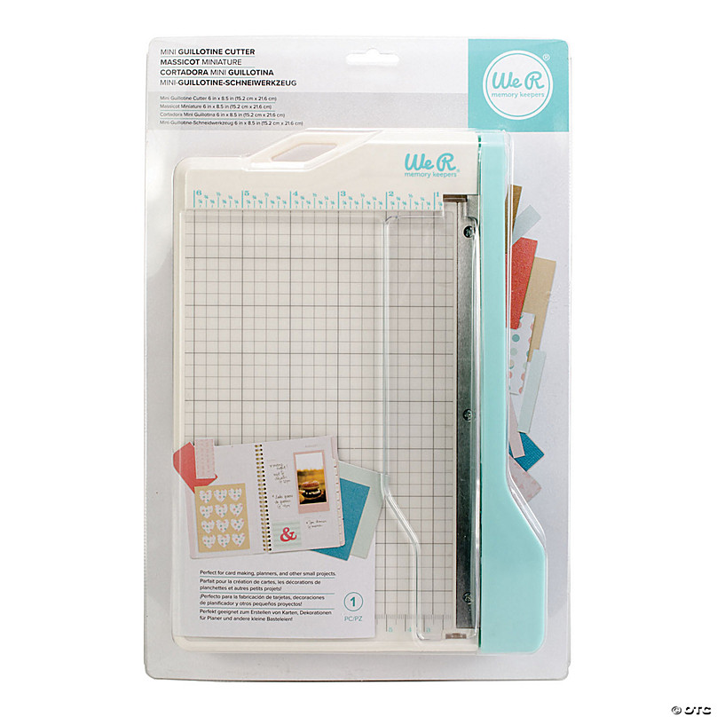 We R Memory Keepers, Mini Guillotine Cutter, White, 6 x 8.5, Stack Paper  Cutter and Trimmer, Scrapbooking, and Crafting Tool with Built in Ruler