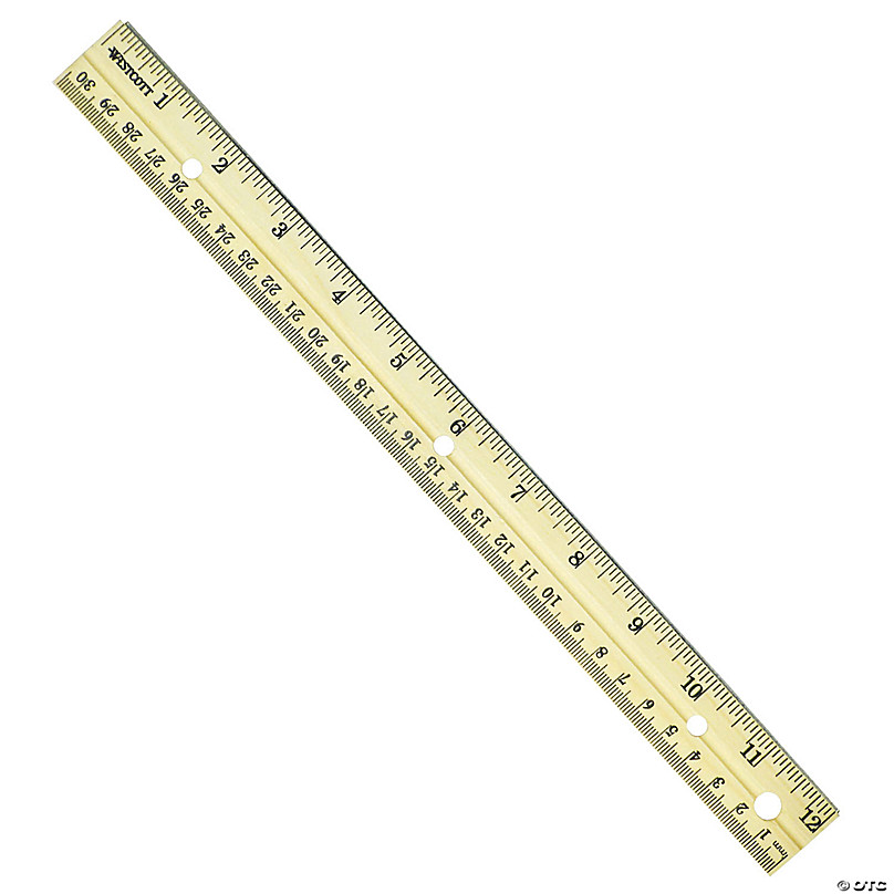 Westcott 12 Hole Punched Wood Ruler English and Metric With Metal Edge,  Pack of 36