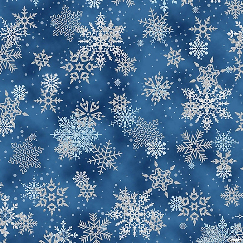 Snowflakes on Blue Cotton Fabric