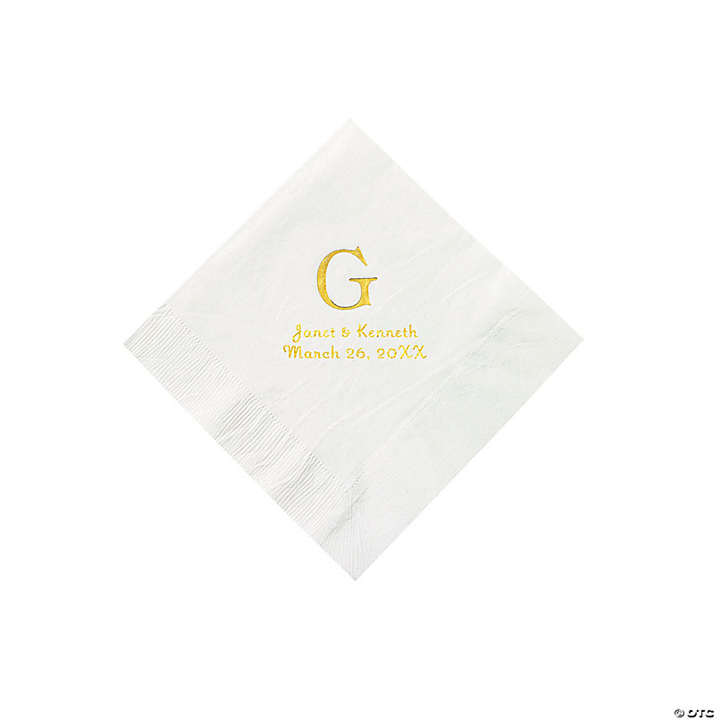 Navy Blue Wedding Monogram Personalized Napkins with Silver Foil - Beverage