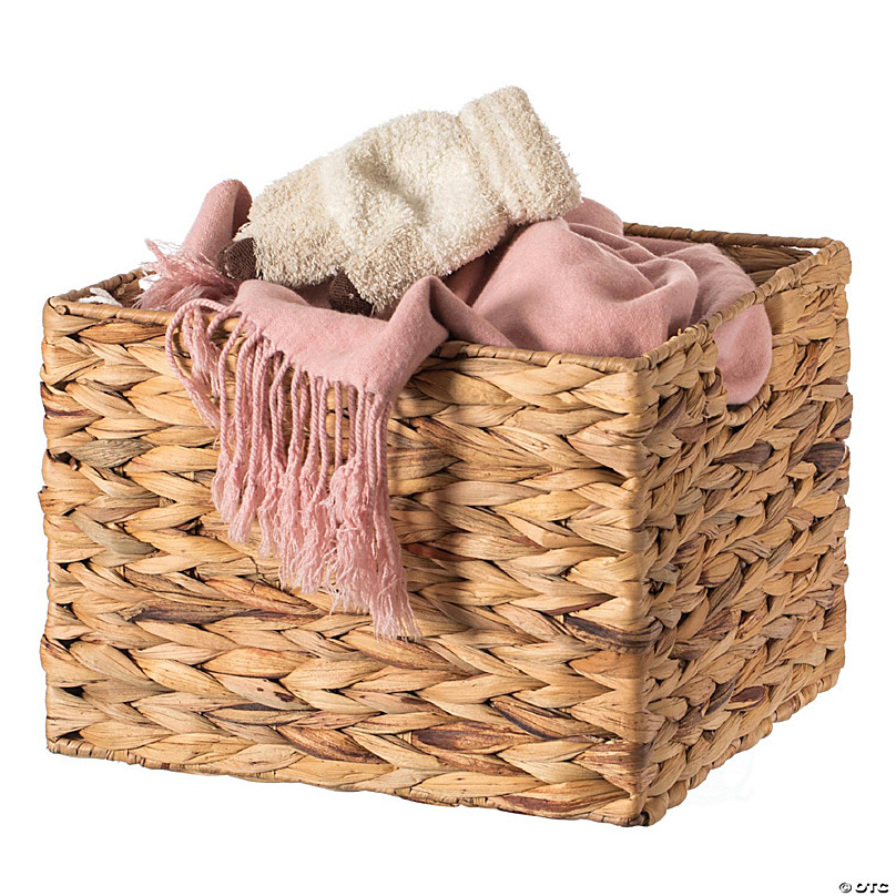 mDesign Small Woven Toilet Tank Bathroom Storage Basket - Camel Brown