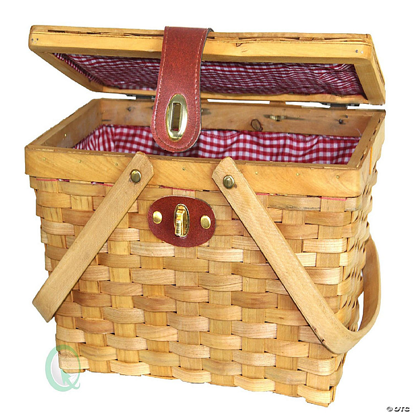 Wickerwise Picnic Basket with Red White Plaid Lining | Oriental Trading