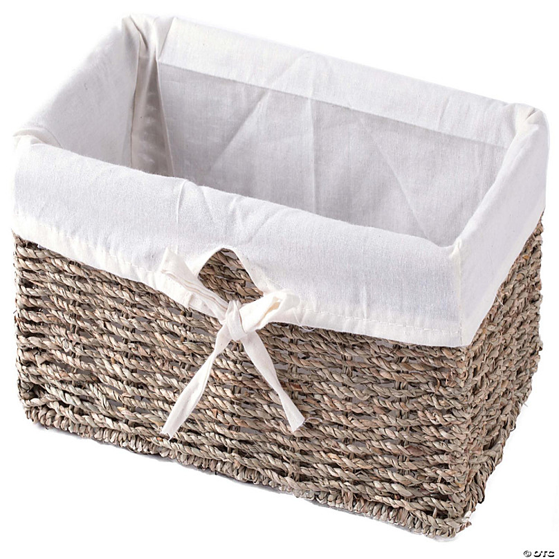 Vintiquewise Woven Seagrass Small Waste Bin Lined with White Washable Lining