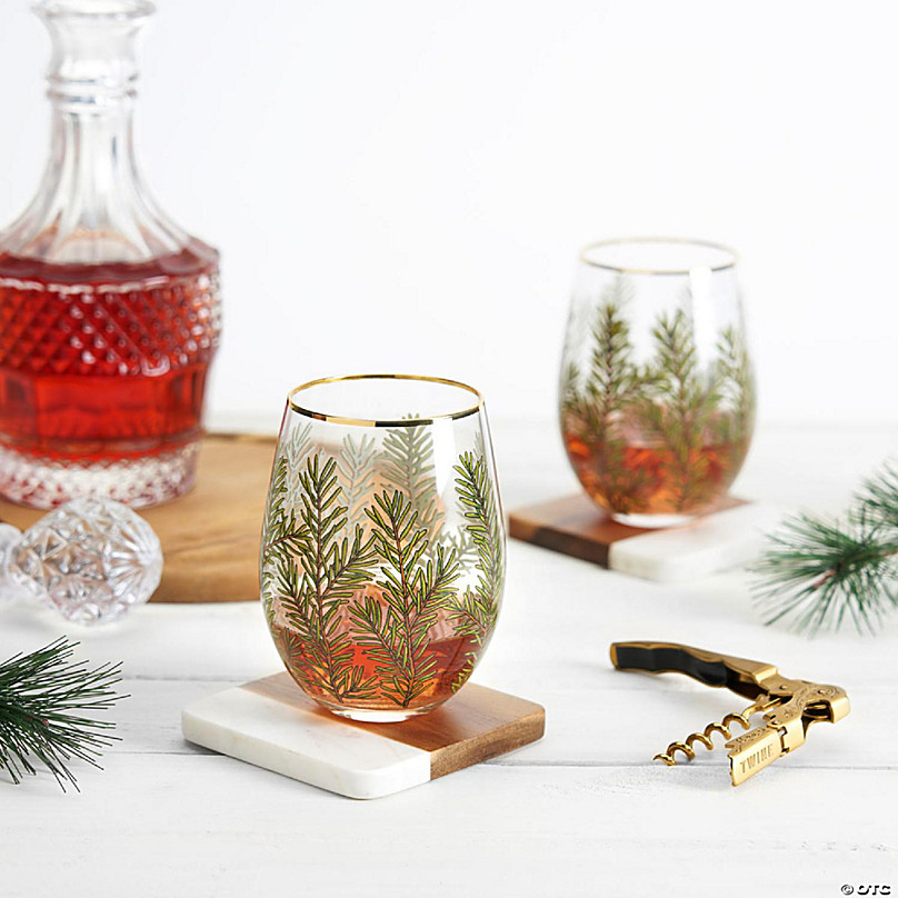 Gold Pine Tree Wine Glasses