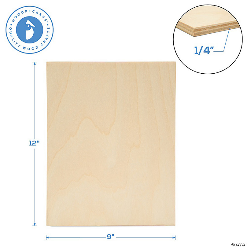 Woodpeckers Crafts, DIY Unfinished Plywood 1/4 x 12 x 9, Pack of 12