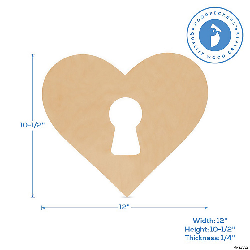 12ct Woodpeckers Crafts, DIY Unfinished Wood 8 Heart with Keyhole Cutout, Pack of 12 Natural