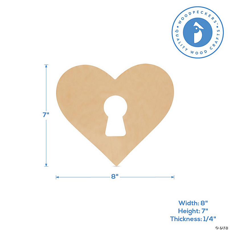 6ct Woodpeckers Crafts, DIY Unfinished Wood 8 Heart with Keyhole Cutout, Pack of 6 Natural