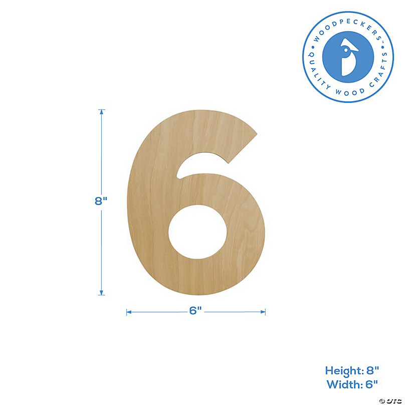 Woodpeckers Crafts, DIY Unfinished Wood 8 Number 6, Pack of 3