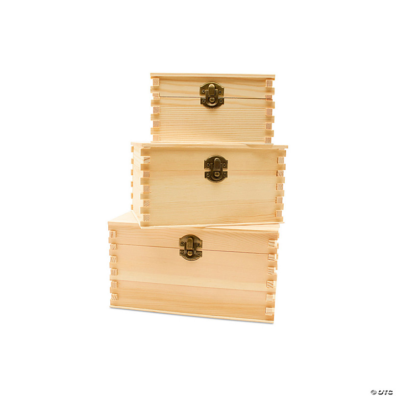 4 Pieces Unfinished Wood Treasure Chest Pine Wood Box with Hinged Lid  Wooden Mini Treasure Box for DIY Crafts Art Hobbies Projects Jewelry Gift