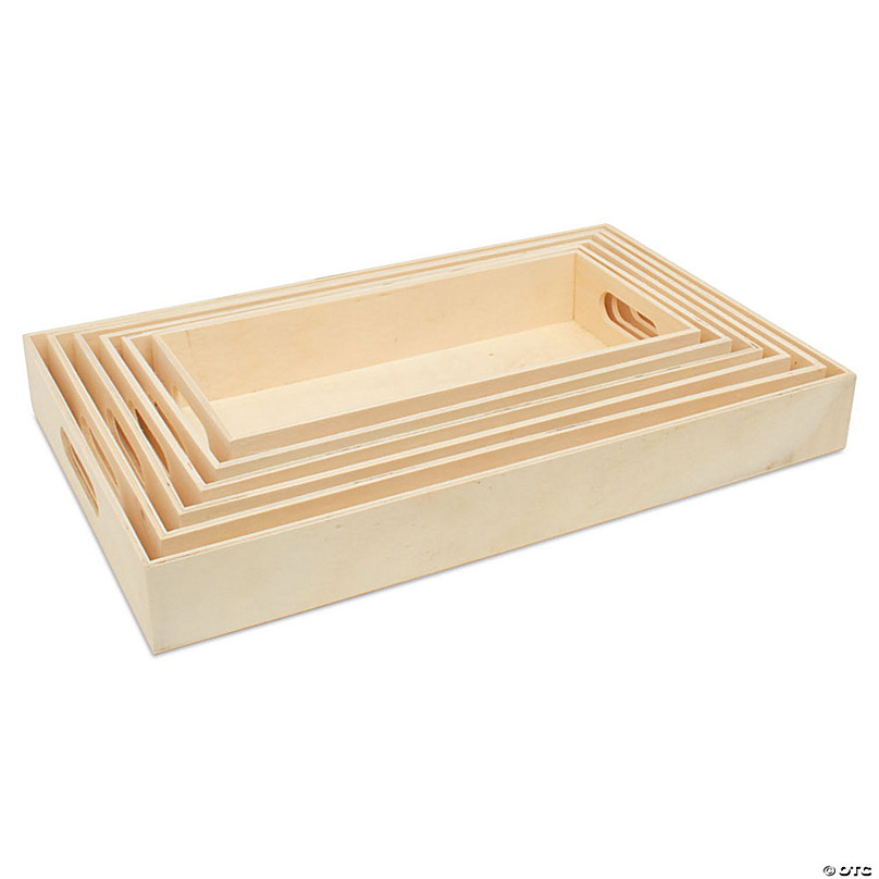 Woodpeckers Crafts, DIY Unfinished Wood Set of 6 Rectangular Trays with  Cutout Handles, Pack of 2