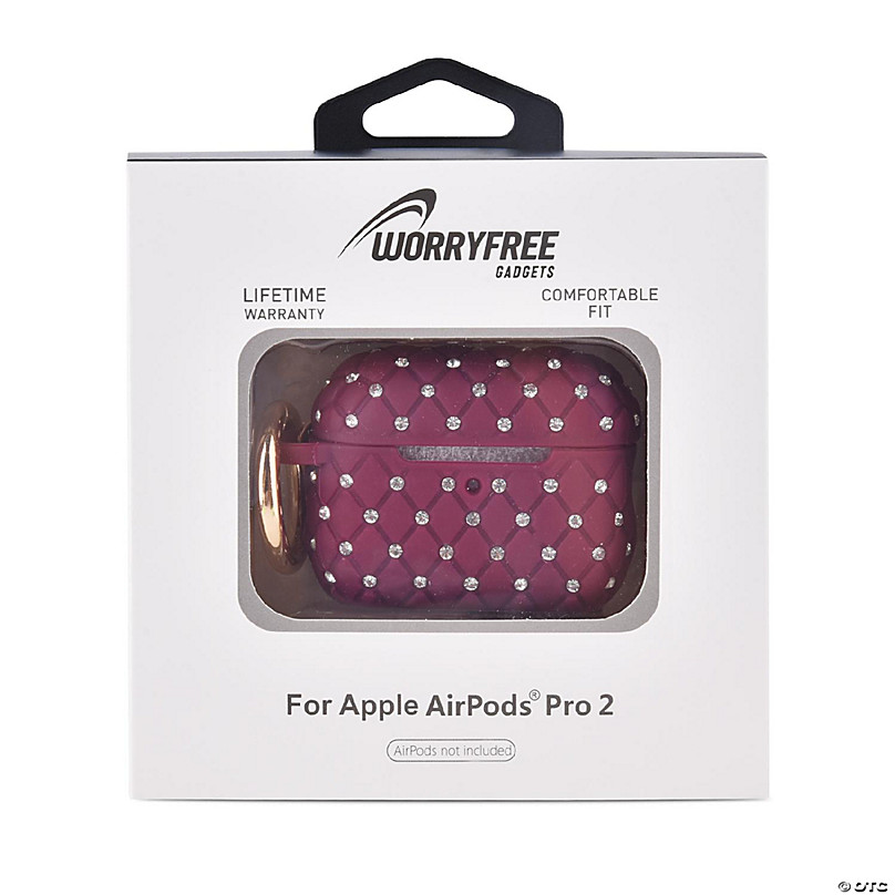Worry Free Gadgets: Protective Bling Case for Apple AirPods Pro 2 with Keychain Burgundy