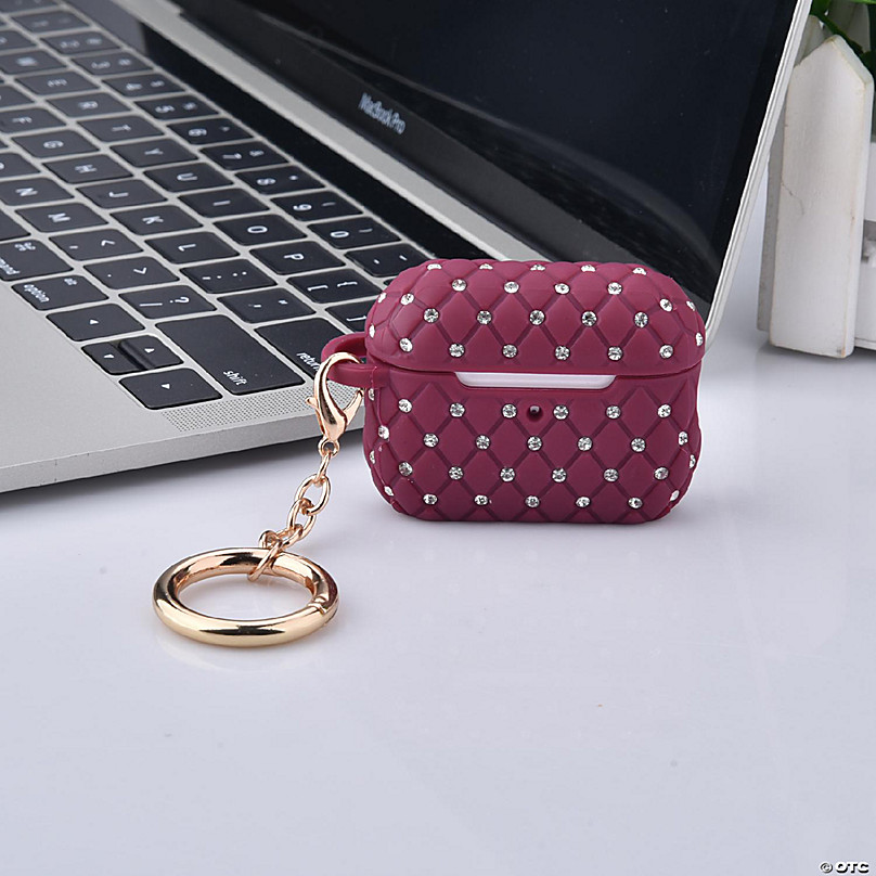 Worry Free Gadgets: Protective Bling Case for Apple AirPods Pro 2 with Keychain Burgundy