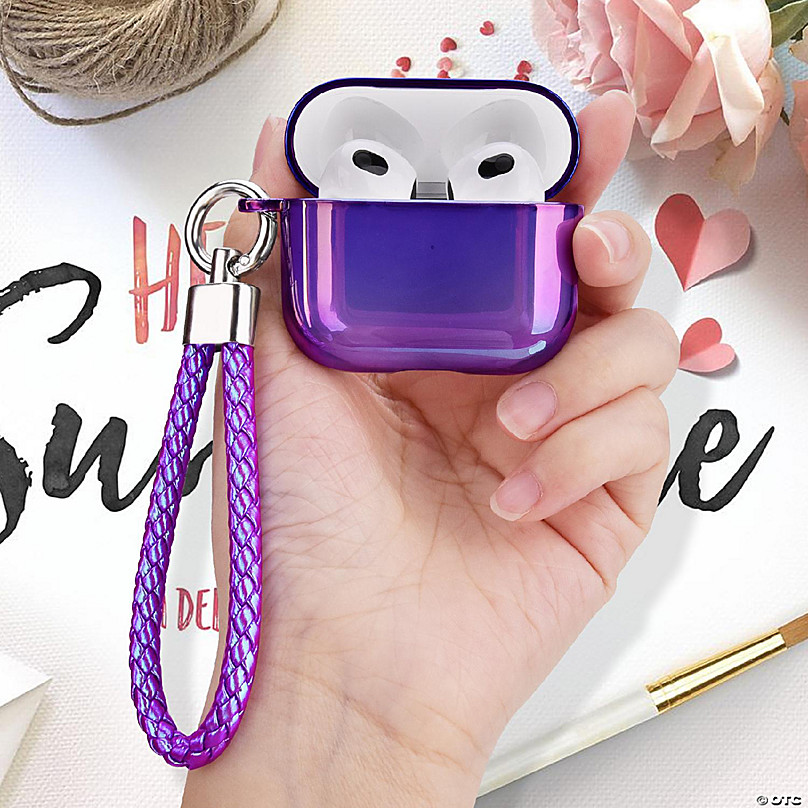 Worry Free Gadgets: Shiny Clear Case for Apple AirPods 3 Generation 3rd with Keychain Purple