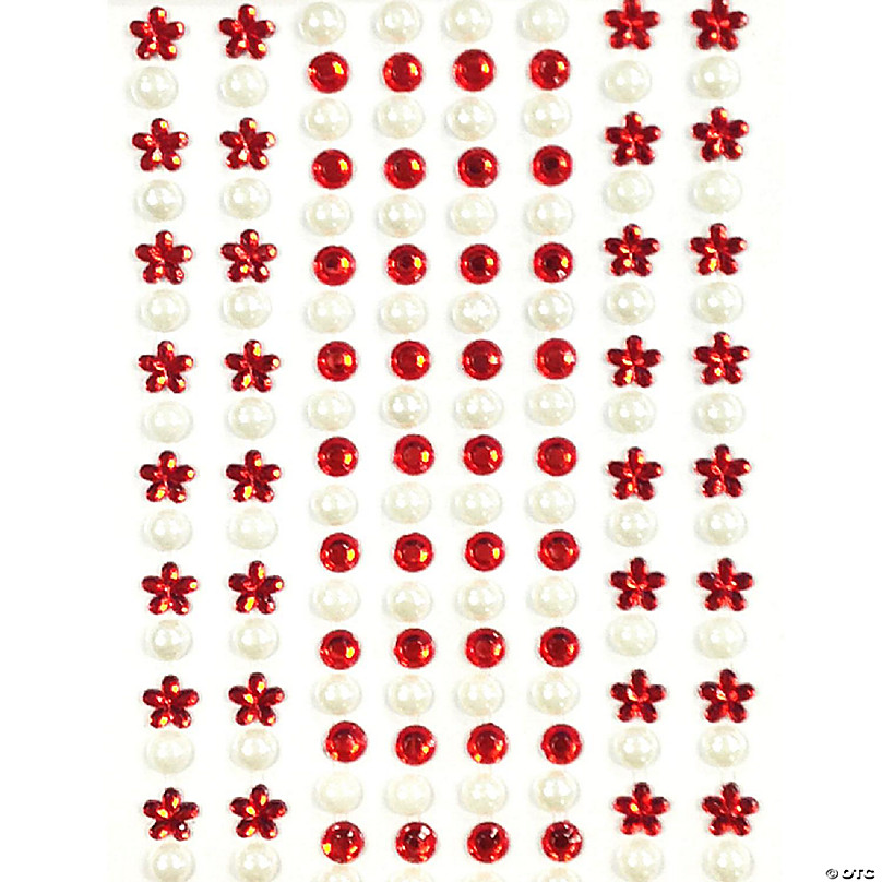 Wrapables 164 pieces Crystal Flower and Pearl Stickers Adhesive Rhinestones,  Red