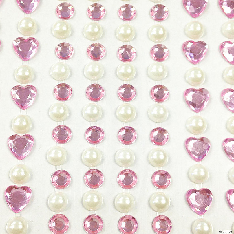 Wrapables 164 pieces Crystal Heart and Pearl Stickers Adhesive Rhinestones,  Pink