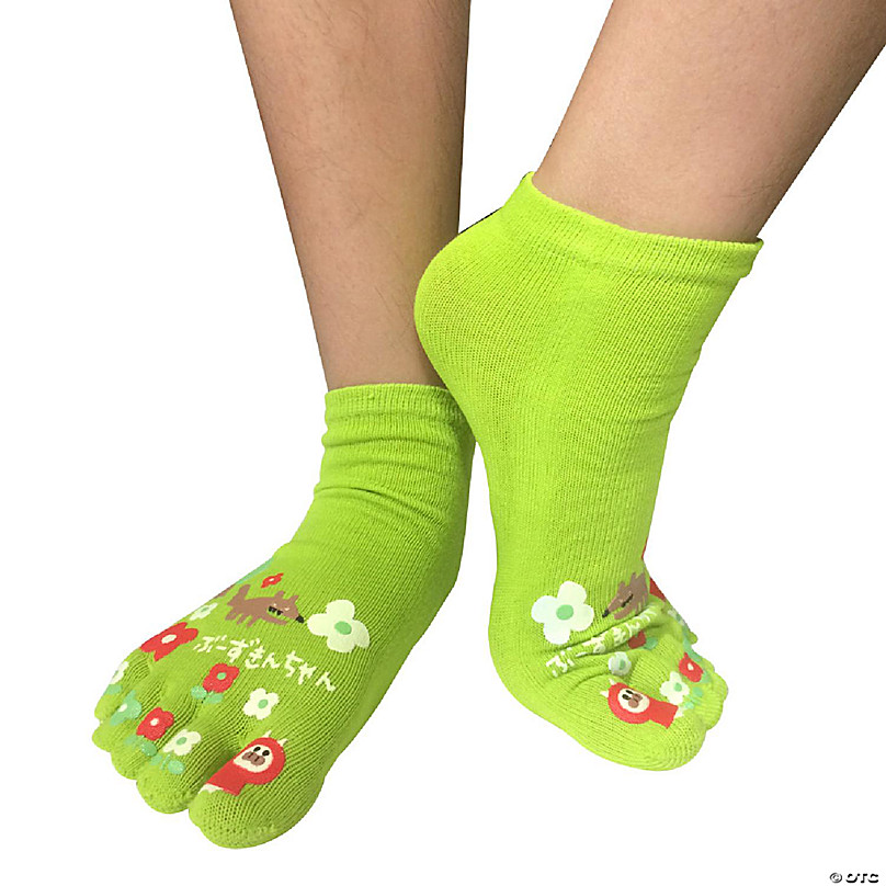 Wrapables Japanese Girl Five Finger Cartoon Socks Five Toe Socks Set of 3,  Black/Red/Blue