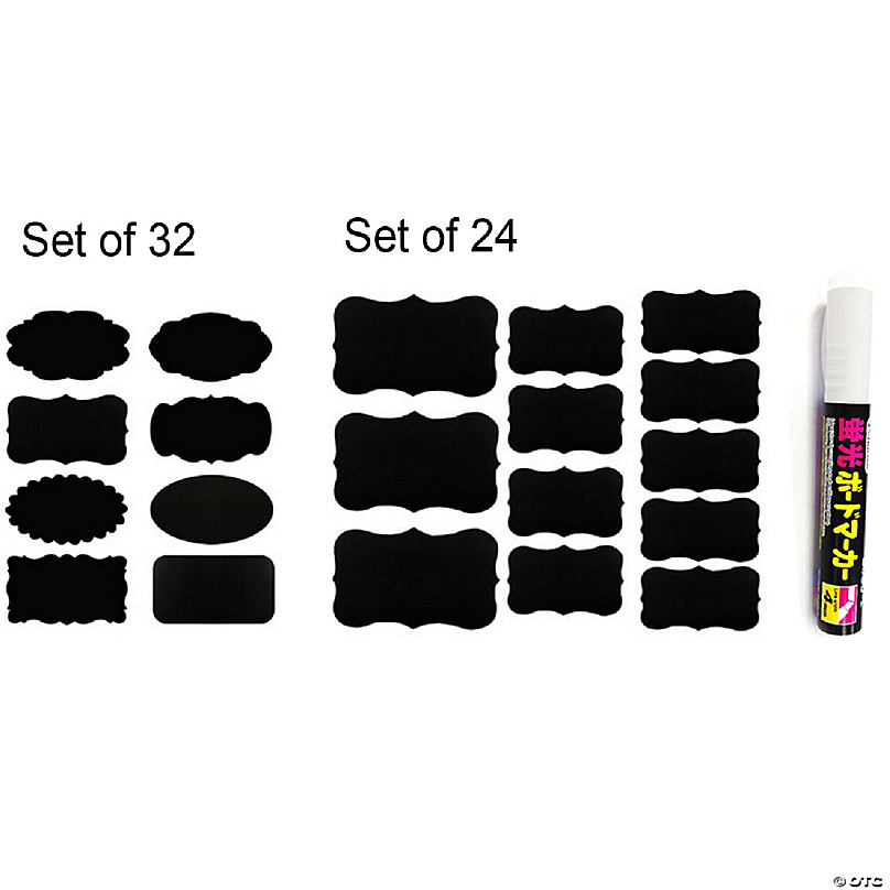 Wrapables Set of 32 Chalkboard Labels / Chalkboard Stickers With White  Chalk Pen- 2.5 x 1.5
