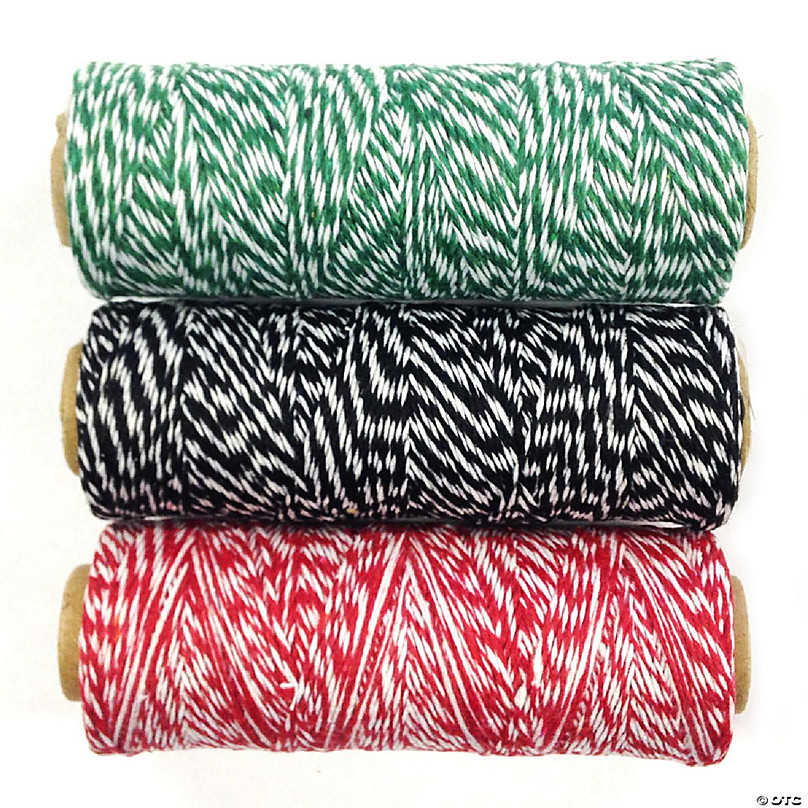 Wrapables Cotton Baker's Twine 4ply 330 Yards (Set of 3 Spools x 110 Yards)  (Dark Green, Black, Red)