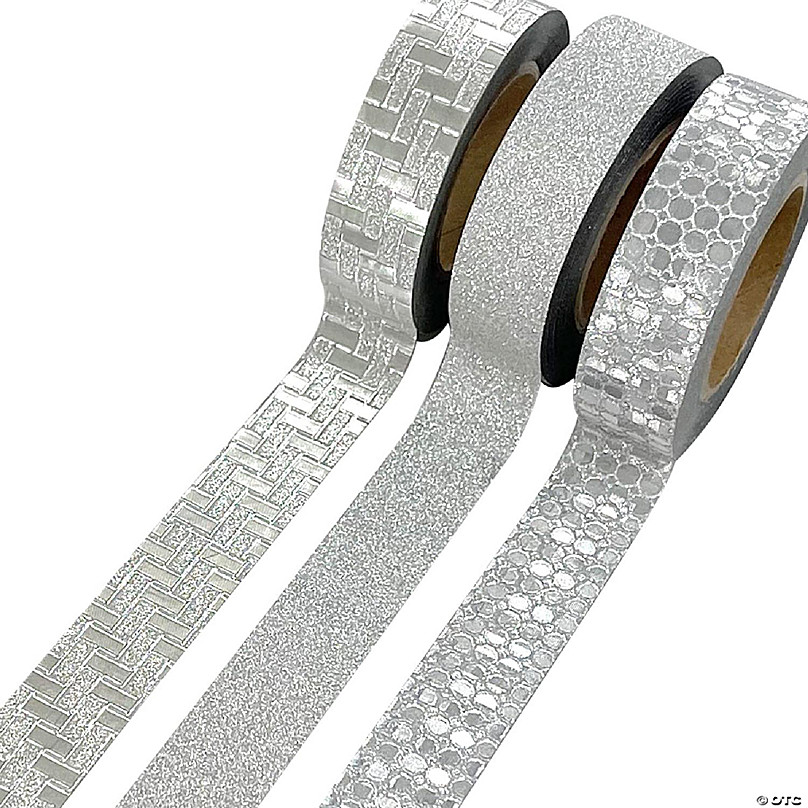 Set of 10 Washi Tape, Silver Foiled Set, Silver Accent Stars