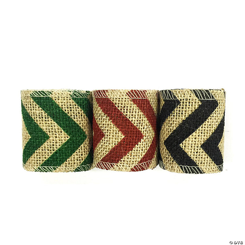 Wrapables Green, Red, Black 6 Yards Total Vintage Natural Burlap Chevron  Ribbon (3 Rolls)