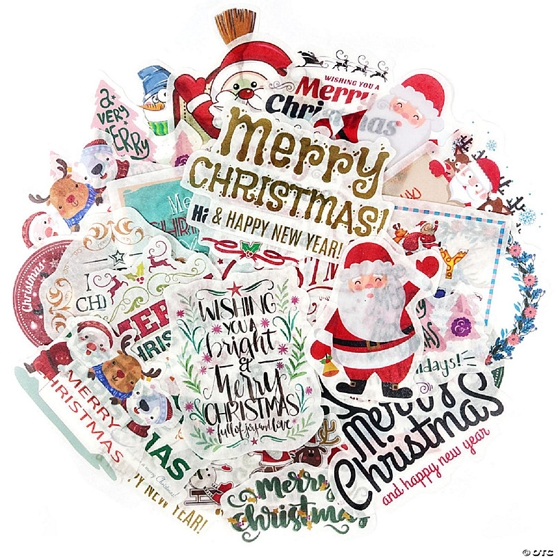 A Set Of Christmas Stickers, Scrapbook, Gift Tags With Text