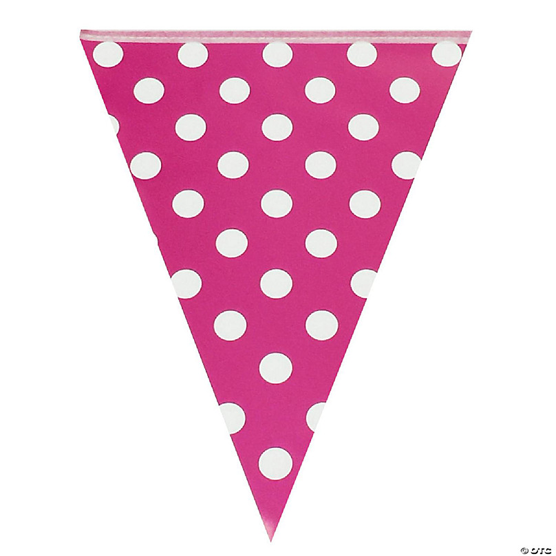 Hot Pink Flower/Solid Pink 10ft Vintage Pennant Banner Paper Triangle  Bunting Flags for Weddings, Birthdays, Baby Showers, Events & Parties 