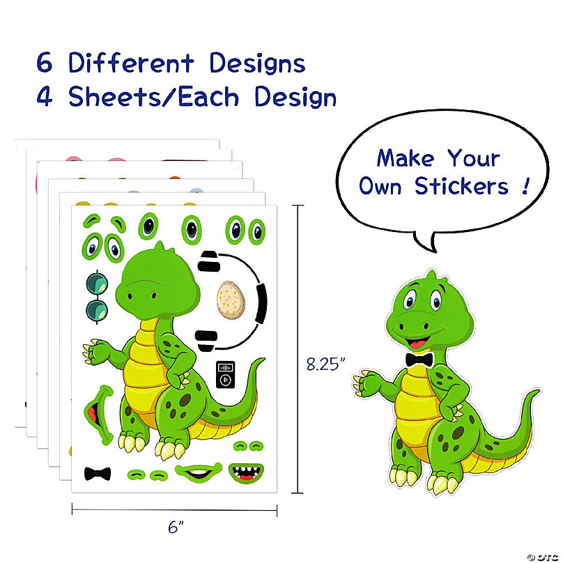 24 Sheets Make a Face Stickers for Kids DIY Puzzle Stickers Craft Children  Birthday Party Favors Exchange Gifts (Dinosaur)