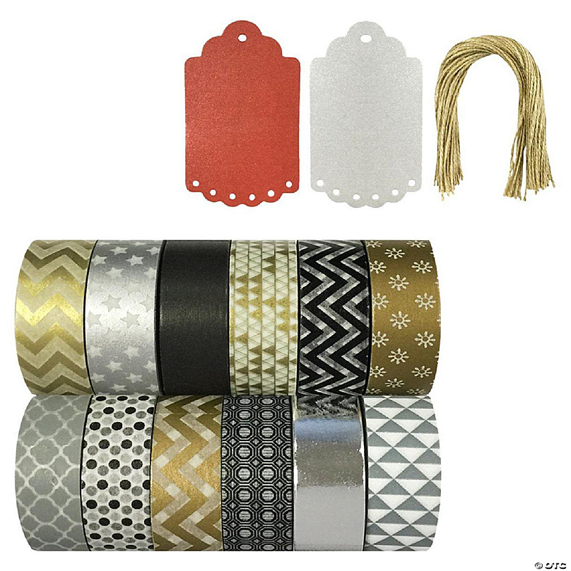 Wrapables Colorful Washi Masking Tape, Metallic Gold and Black Diamonds