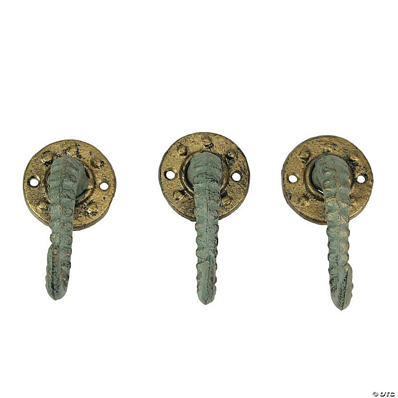 Zeckos Verdigris Bronze Cast Iron Octopus Tentacle Wall Hook Nautical Decor  Key Hanger Set of 3