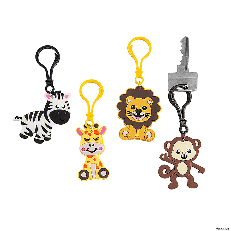 6pcs Jungle Safari Animal Keychains Cartoon Animal Monkey Lion