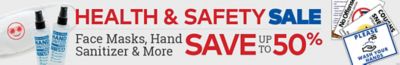 Health & Safetly Sale - Face Masks, Hand Sanitizer & More up to 50% off