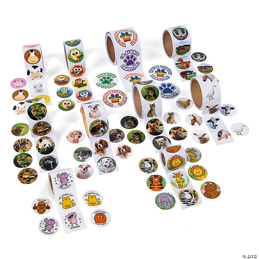 1 /2" - 2 1/4" Bulk 1000 Pc. Animal Paper Sticker Roll Assortment Image