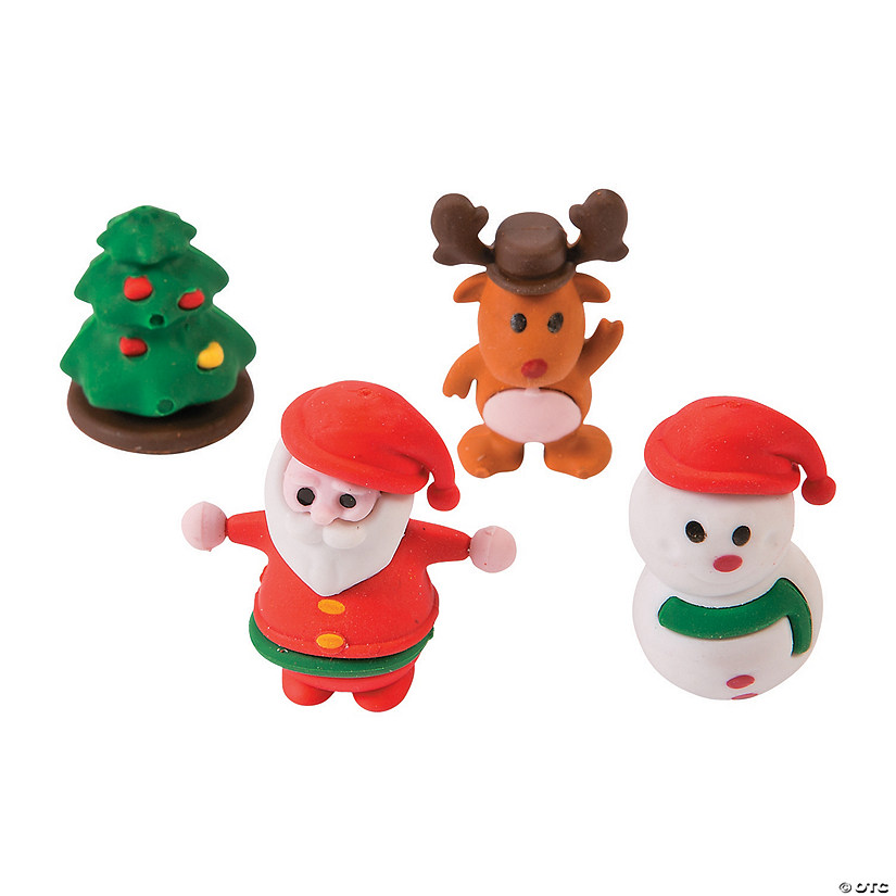 1" - 1 1/2" 3D Christmas Character Multicolor Rubber Erasers - 24 Pc. Image