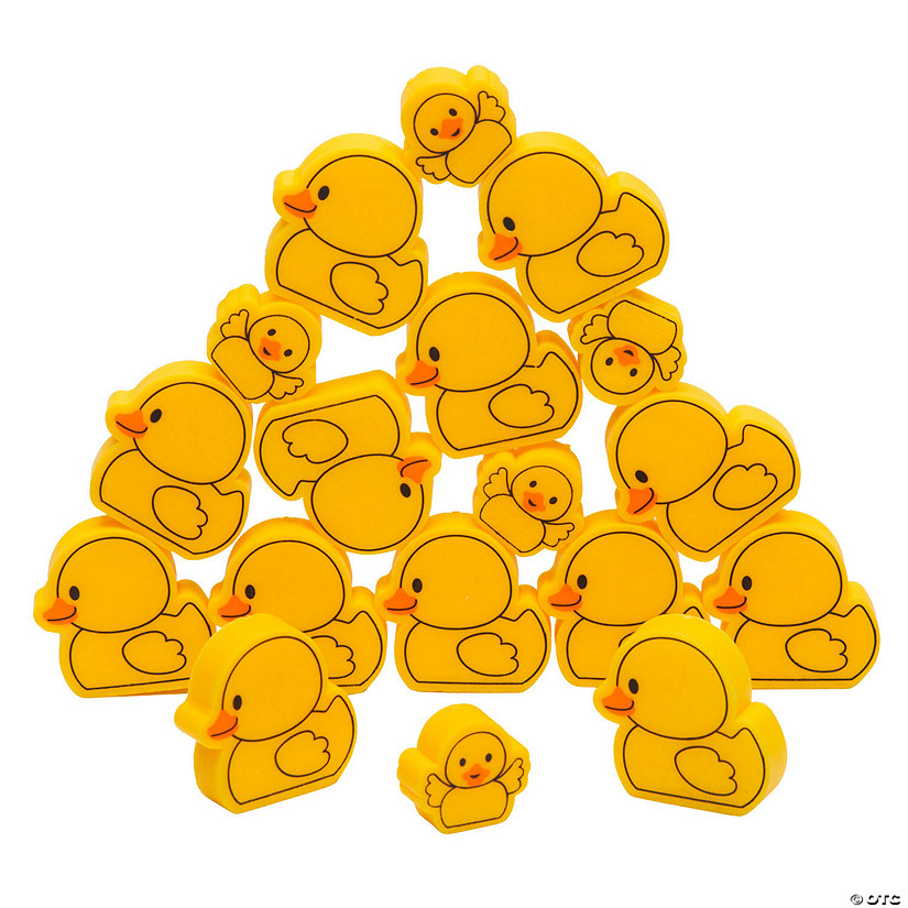 1" &amp;#8211; 1 1/2" Bright Yellow Plastic Rubber Ducks Stacking Game Set - 20 Pc. Image