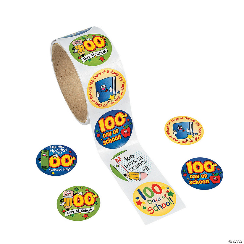 1 1/2" 100th Day of School Multicolor Paper Sticker Roll - 100 Pc. Image