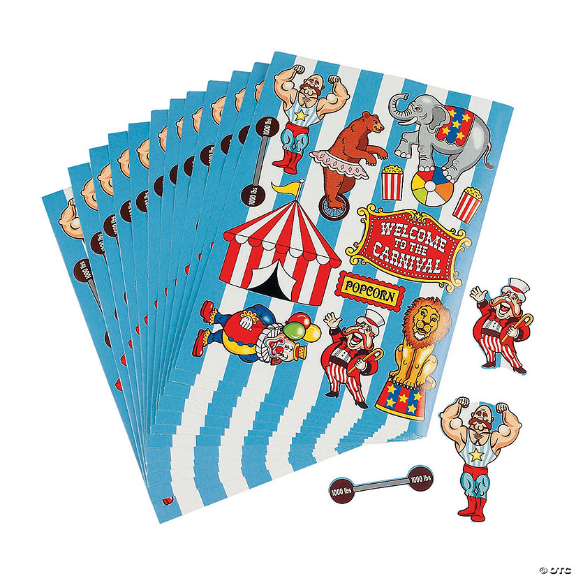 1 1/2" - 2 1/4" Carnival Paper Sticker Sheets - 12 Pc. Image