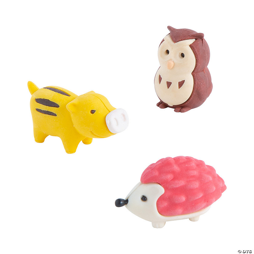 1 1/2" 3D Woodland Animal-Shaped Rubber Erasers - 24 Pc. Image