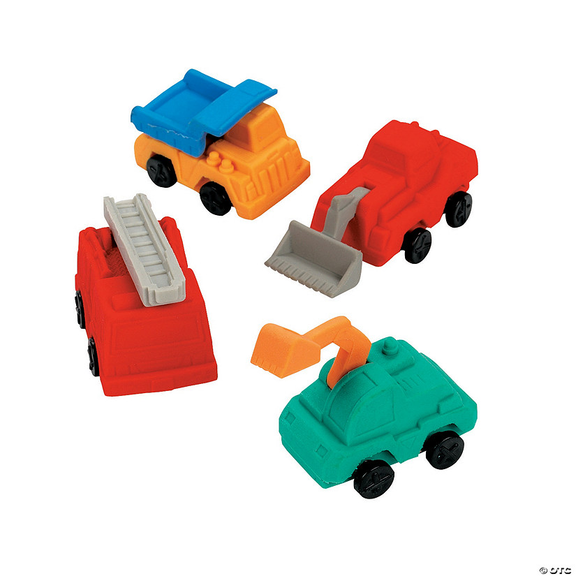 1 1/2" Assorted Construction Truck-Shaped Rubber Erasers - 12 Pc. Image