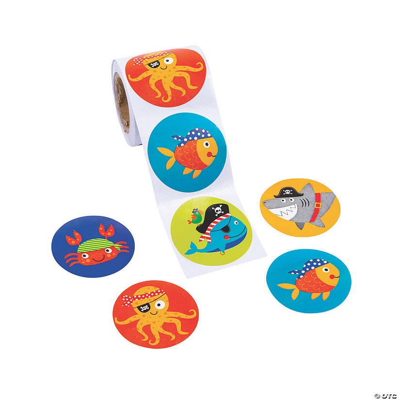 1 1/2" Assorted Pirate Animals Sticker Roll - 100 Pc. Image