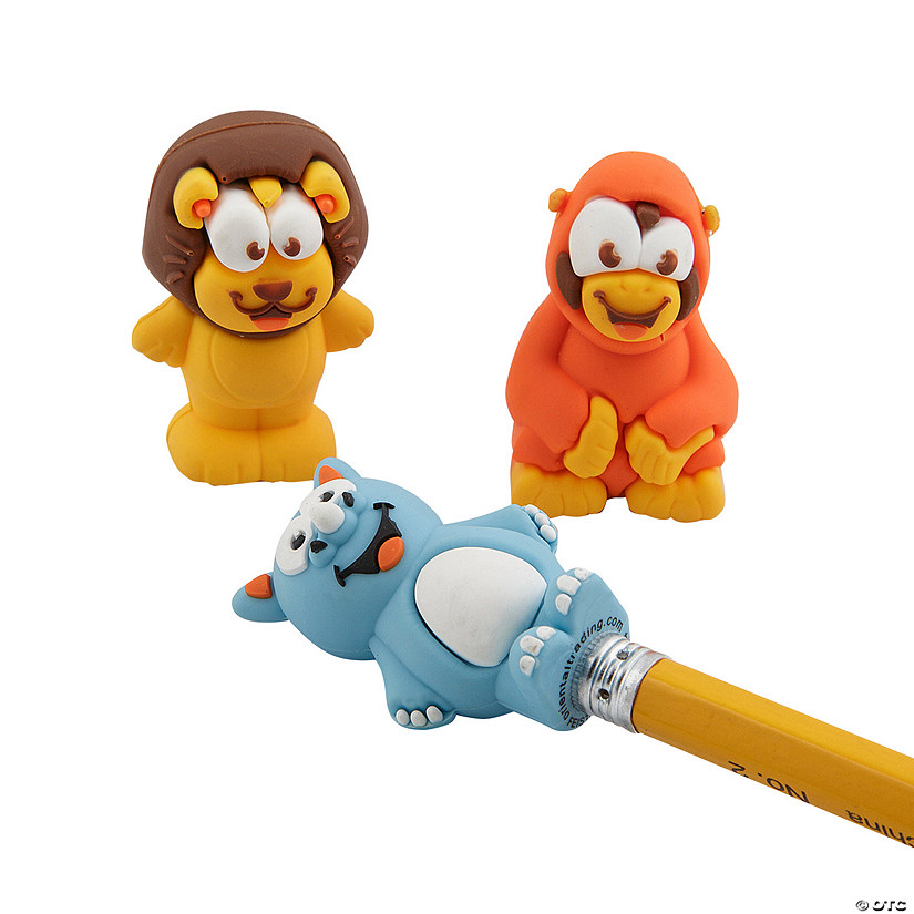 1 1/2&quot; Big Eye Safari Animals Rubber Pencil Toppers - 24 Pc. Image