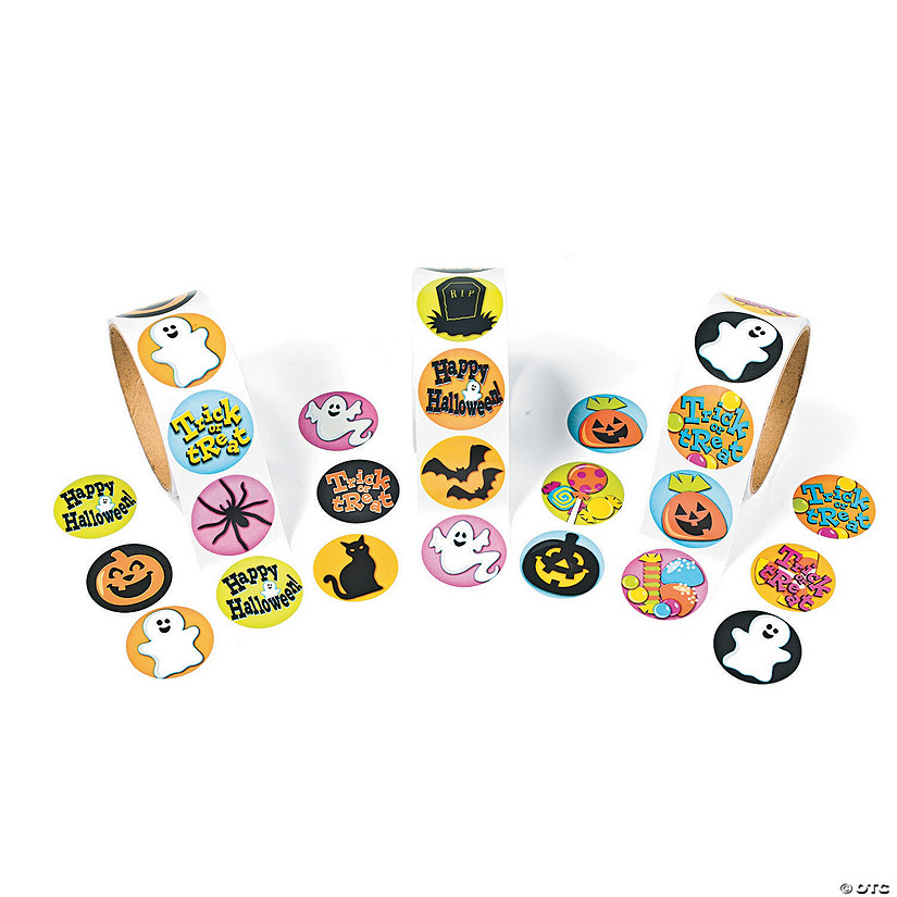 1 1/2" Bulk 300 Pc. Classic Halloween Design Paper Sticker Rolls Image