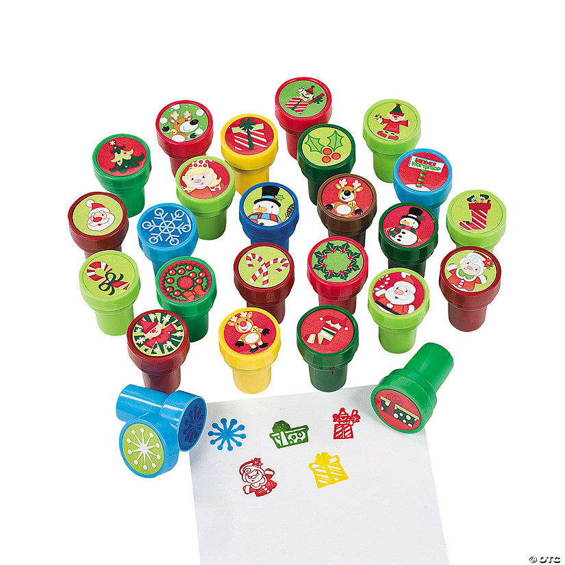 1 1/2" Bulk 50 Pc. Mini Christmas Character & Icon Plastic Self-Inking Stamper Assortment Image