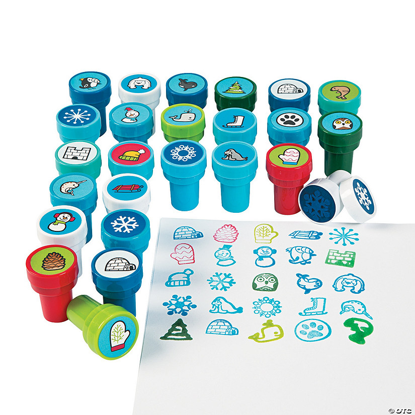 1 1/2&quot; Bulk 50 Pc. Winter Animals &amp; Icons Plastic Self-Inking Stamper Assortment Image