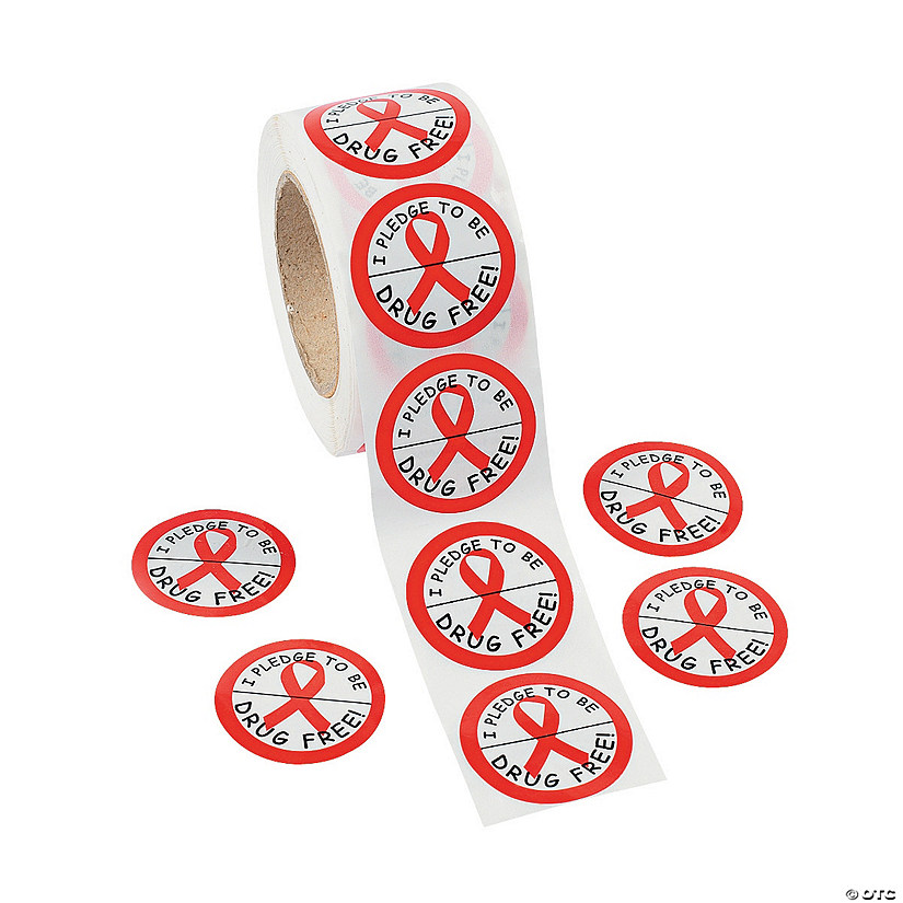 1 1/2" Bulk 500 Pc. Red Ribbon Week Pledge to Be Drug Free Paper Sticker Roll Image