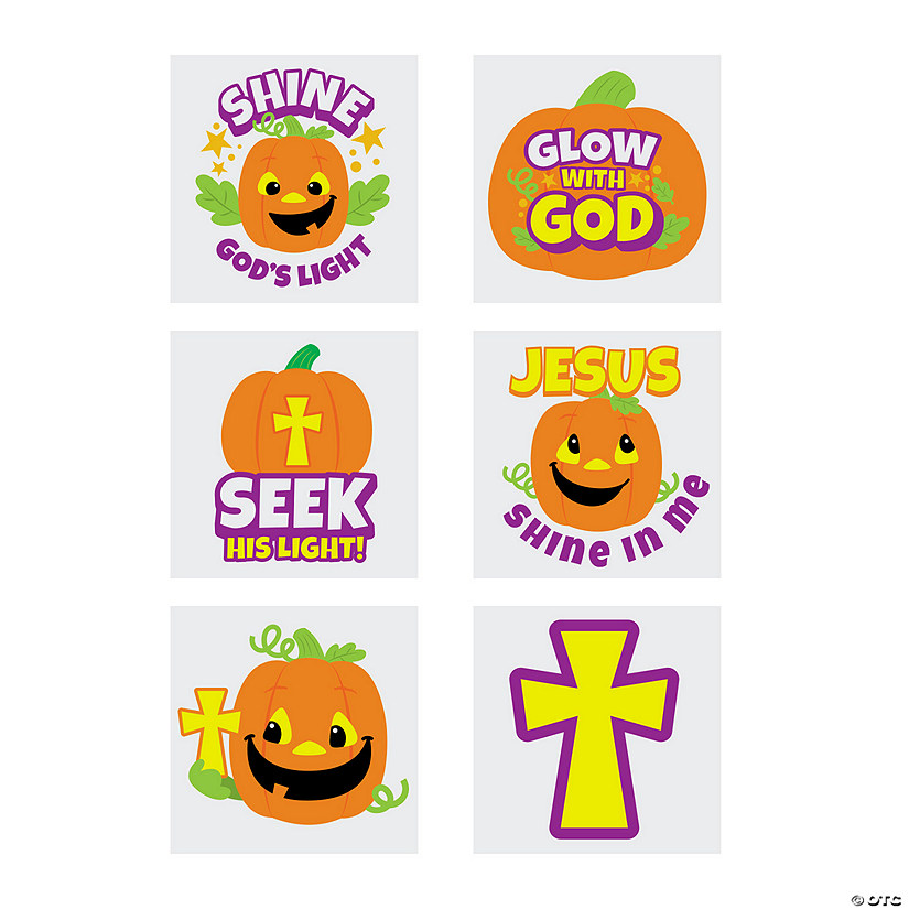 1 1/2" Bulk 72 Pc. Christian Pumpkin Paper Temporary Tattoos Image