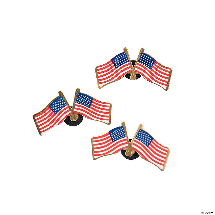 1 1/2" Bulk 72 Pc. Double American Flag Patriotic Metal Pins Image