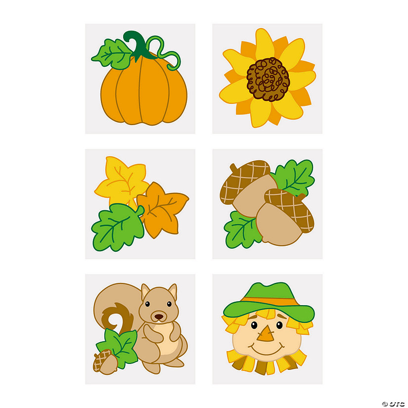 1 1/2" Bulk 72 Pc. Fall Plants &amp; Characters Paper Temporary Tattoos Image